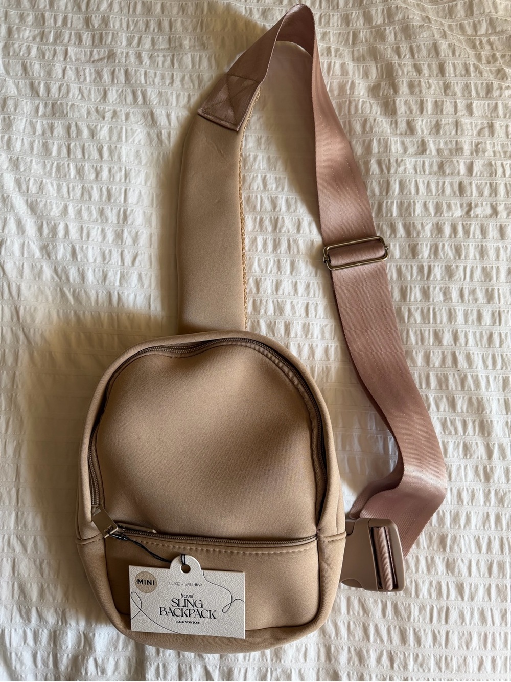 Mini Sling Backpack in Beige by